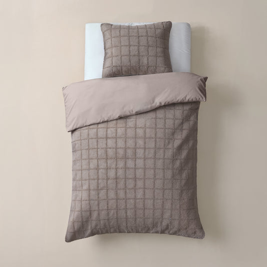 Duvet Cover Set Faux Fur Check Taupe 140x200/220