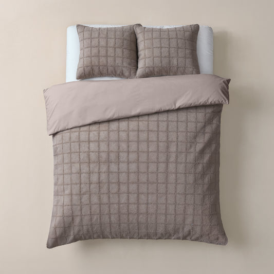 Duvet Cover Set Faux Fur Check Taupe 200x200/220