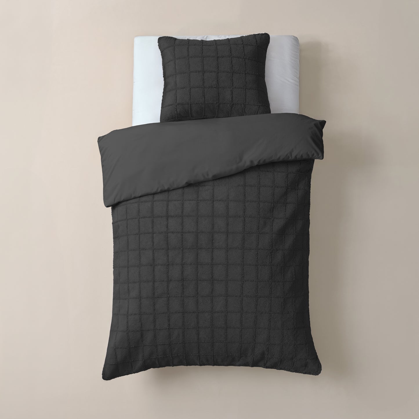 Duvet Cover Set Faux Fur Check Black 140x200/220