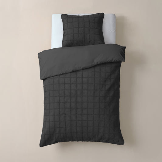 Duvet Cover Set Faux Fur Check Black 140x200/220
