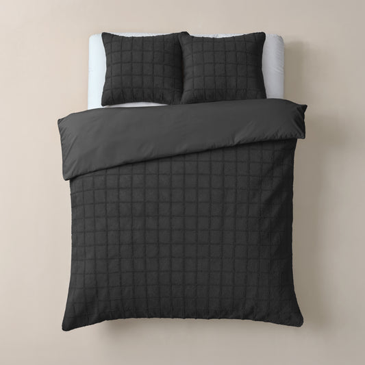 Duvet Cover Set Faux Fur Check Black 240x200/220