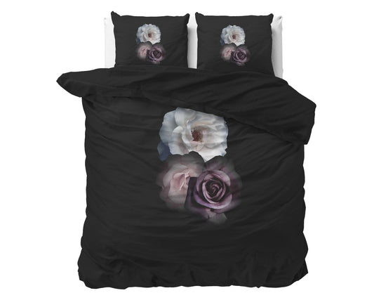 Duvet Cover Set Deep Flowers Black 240 x 200/220