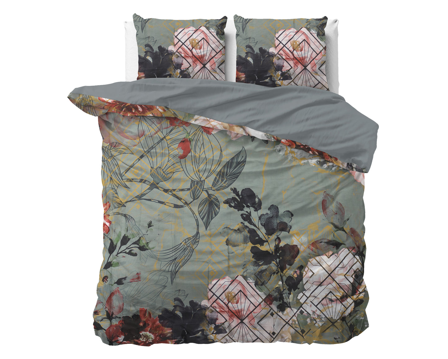 Duvet Cover Set Triangle Nature Green 240 x 200/220