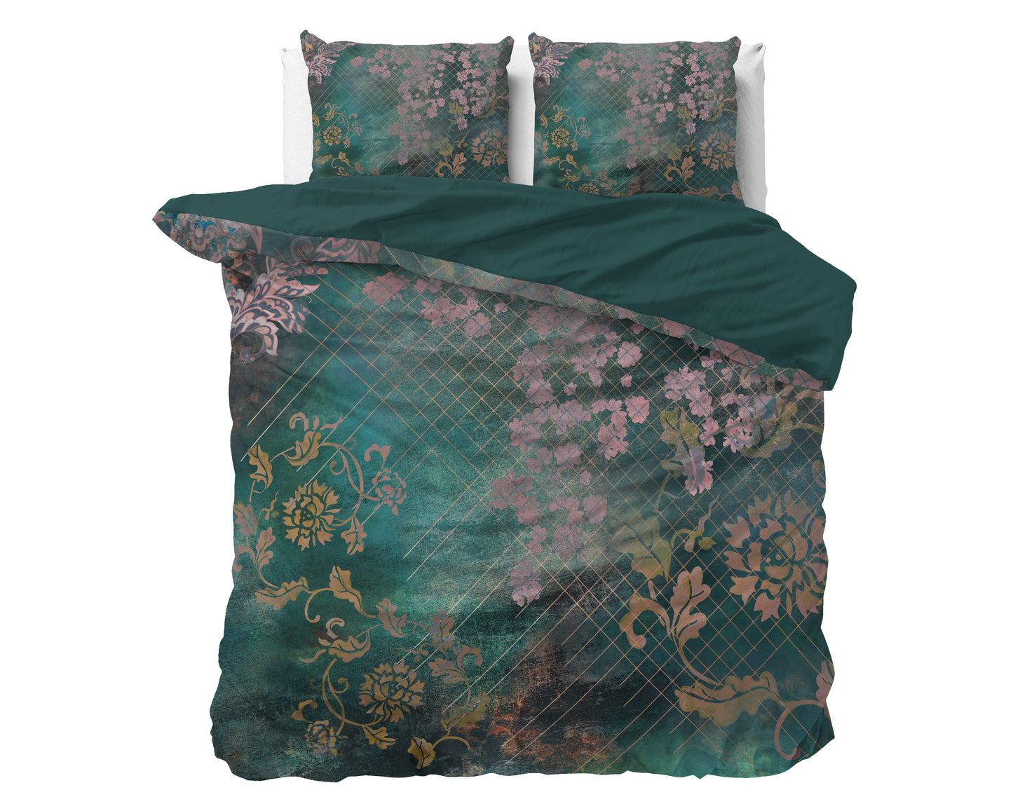 Duvet Cover Set Raddison Flower Green 240 x 200/220