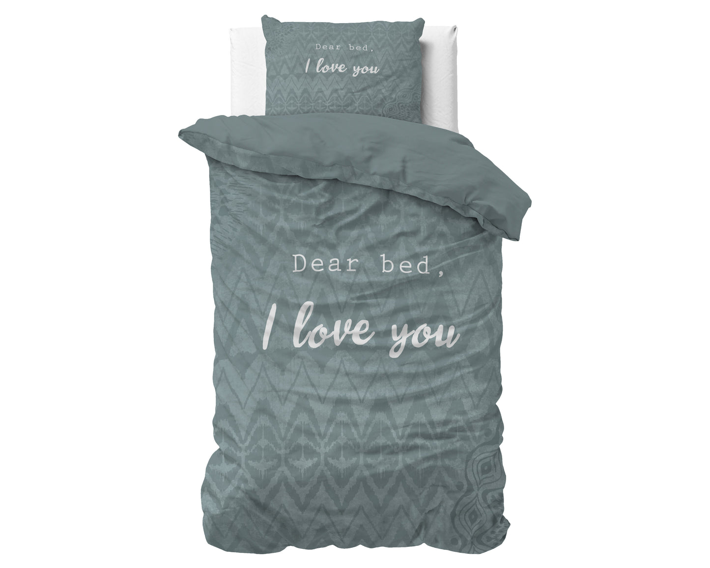 Duvet Cover Set I Love Bed Green 140 x 200/220