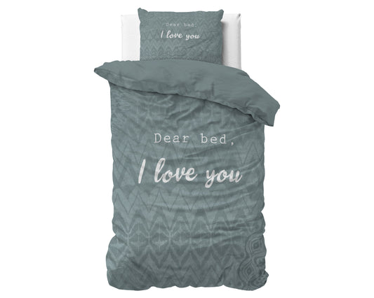 Duvet Cover Set I Love Bed Green 140 x 200/220