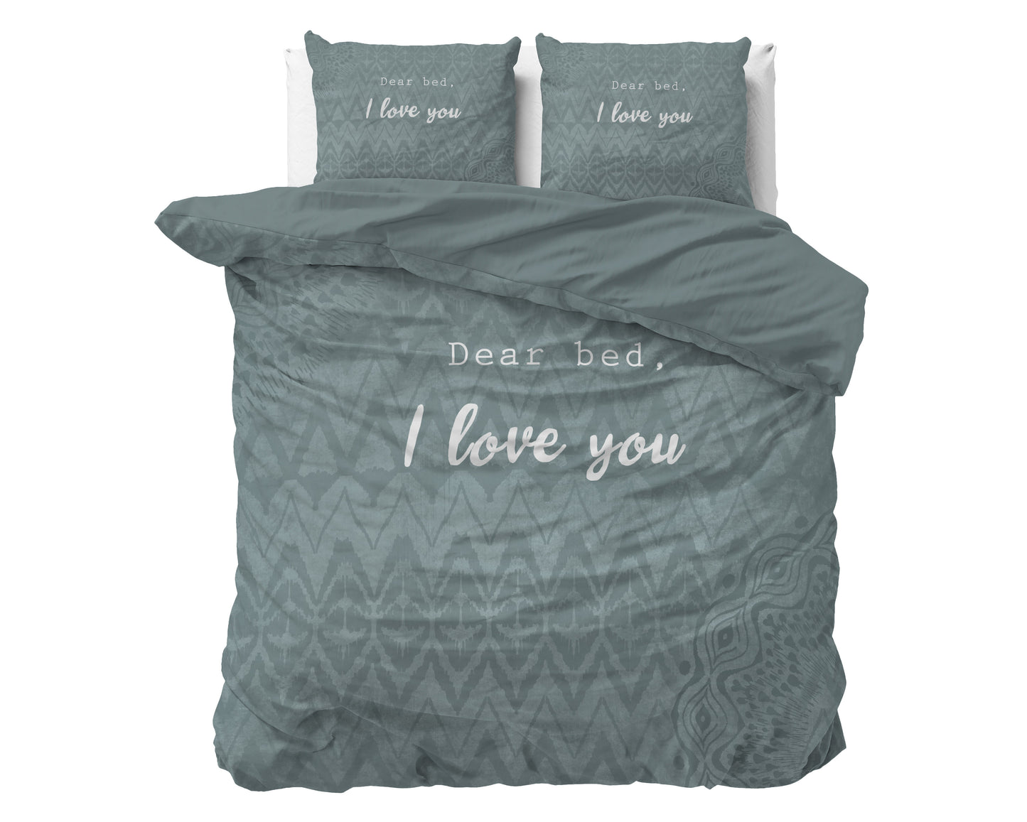 Duvet Cover Set I Love Bed Green 200 x 200/220