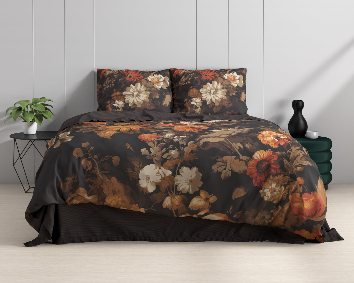 Duvet Cover Set Art flowers Brown 240 X 200/220