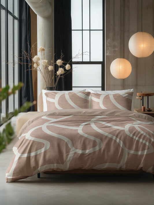 Duvet Cover Set Clay Contours Peach Brown 140 x 200/220