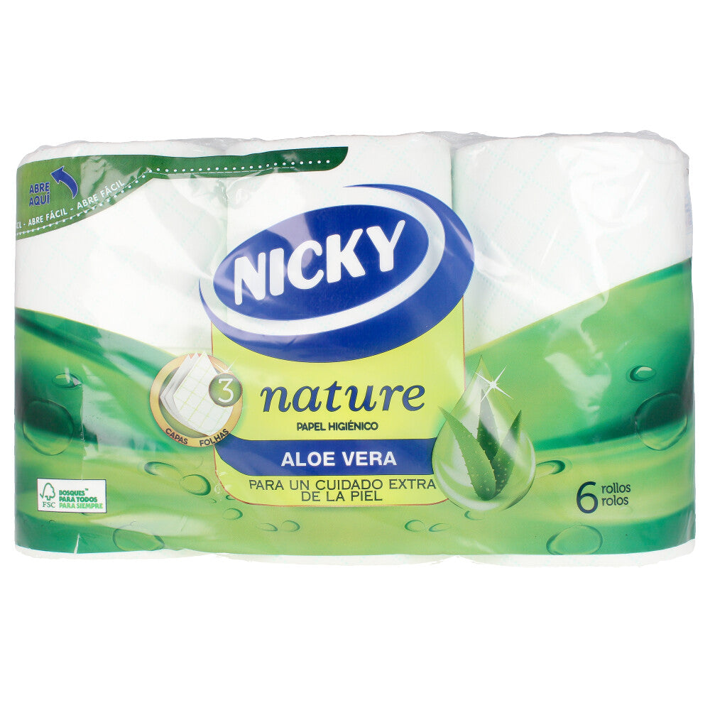 Nicky Nature Aloe Vera Papel Higiénico 3 Capas 6 U - Salevare.com