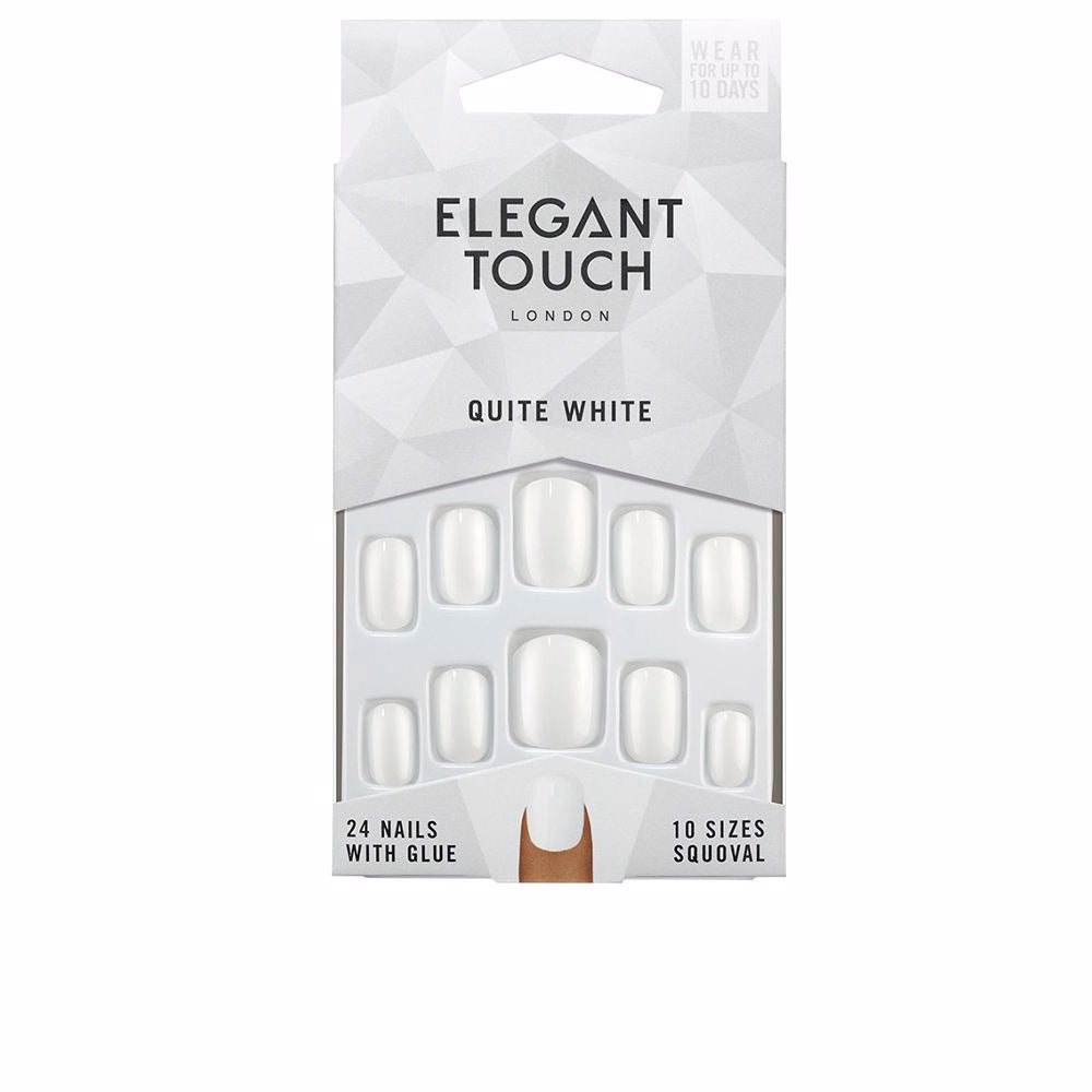 Elegant Touch Polished Colour Nails With Glue Squoval #Quite White - Salevare.com