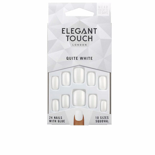 Elegant Touch Polished Colour Nails With Glue Squoval #Quite White - Salevare.com