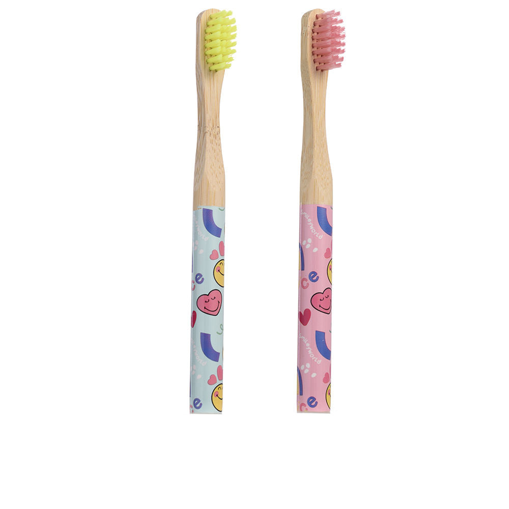 Take Care Smiley Word Bamboo Toothbrush Lot 2 Pz - Salevare.com