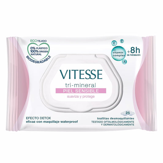 Vitesse Tri-Mineral Sensitive Skin Makeup Remover Wipes 25 Units - Salevare.com