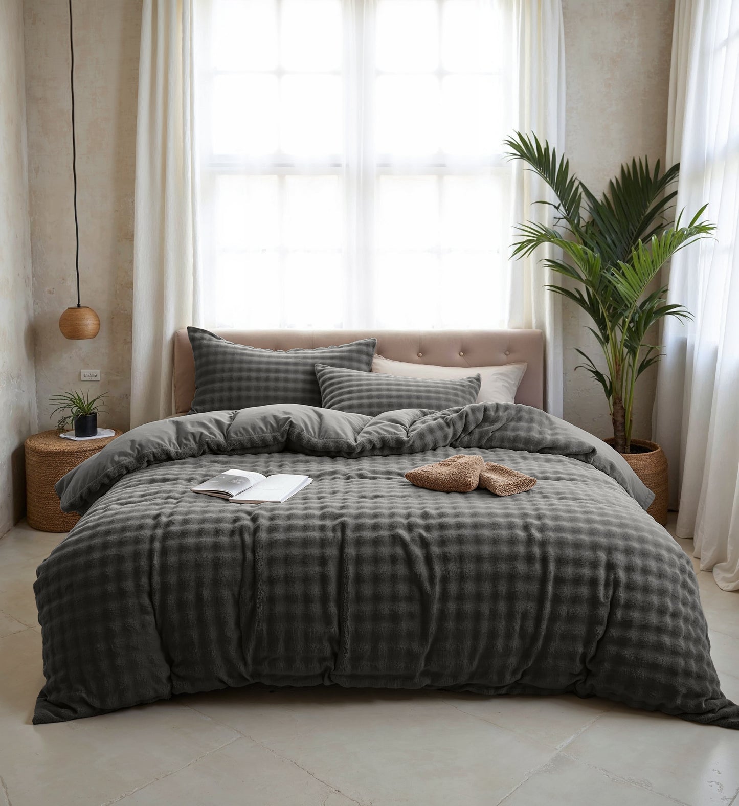 Duvet Cover Set Pom Pom Anthracite 240 x 220