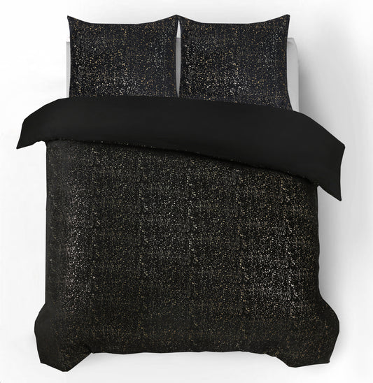 Duvet Cover Set Glamour Flannel Sparkle Foil Black 240 x 200/220